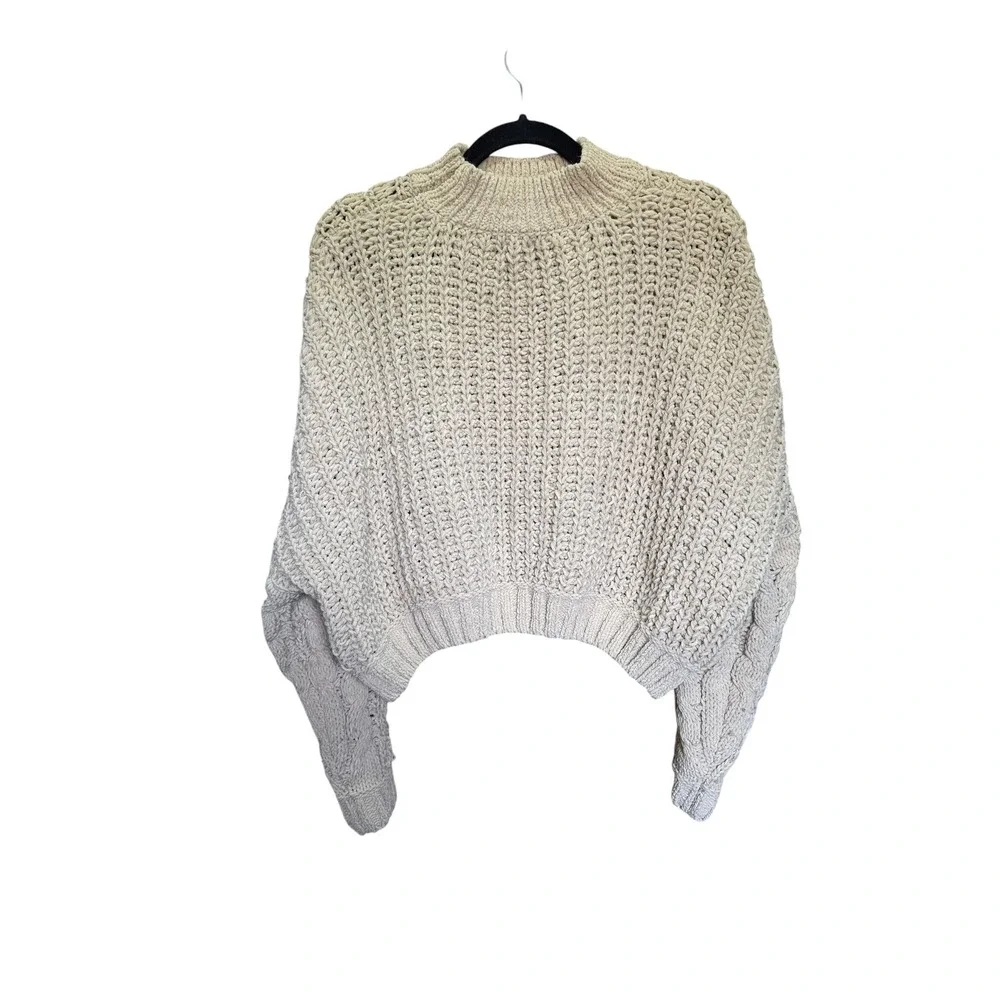 POL BST601 Beige Cable Knit Mock Neck Cropped Sweater Mens Medium - Picture 6 of 6